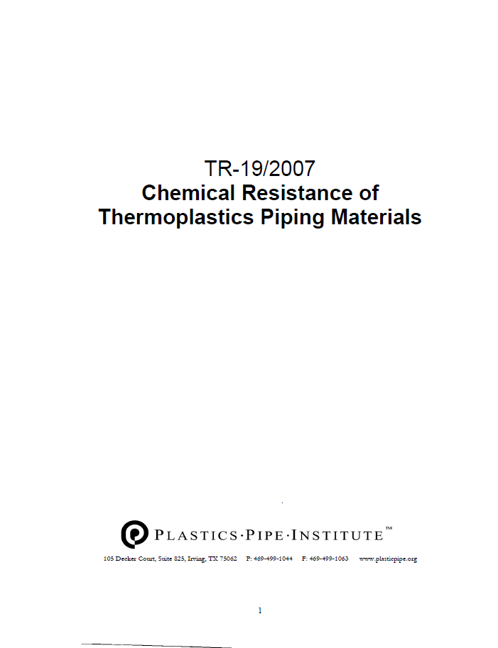 The cover page of the chemical resistance of thermoplastic piping materials