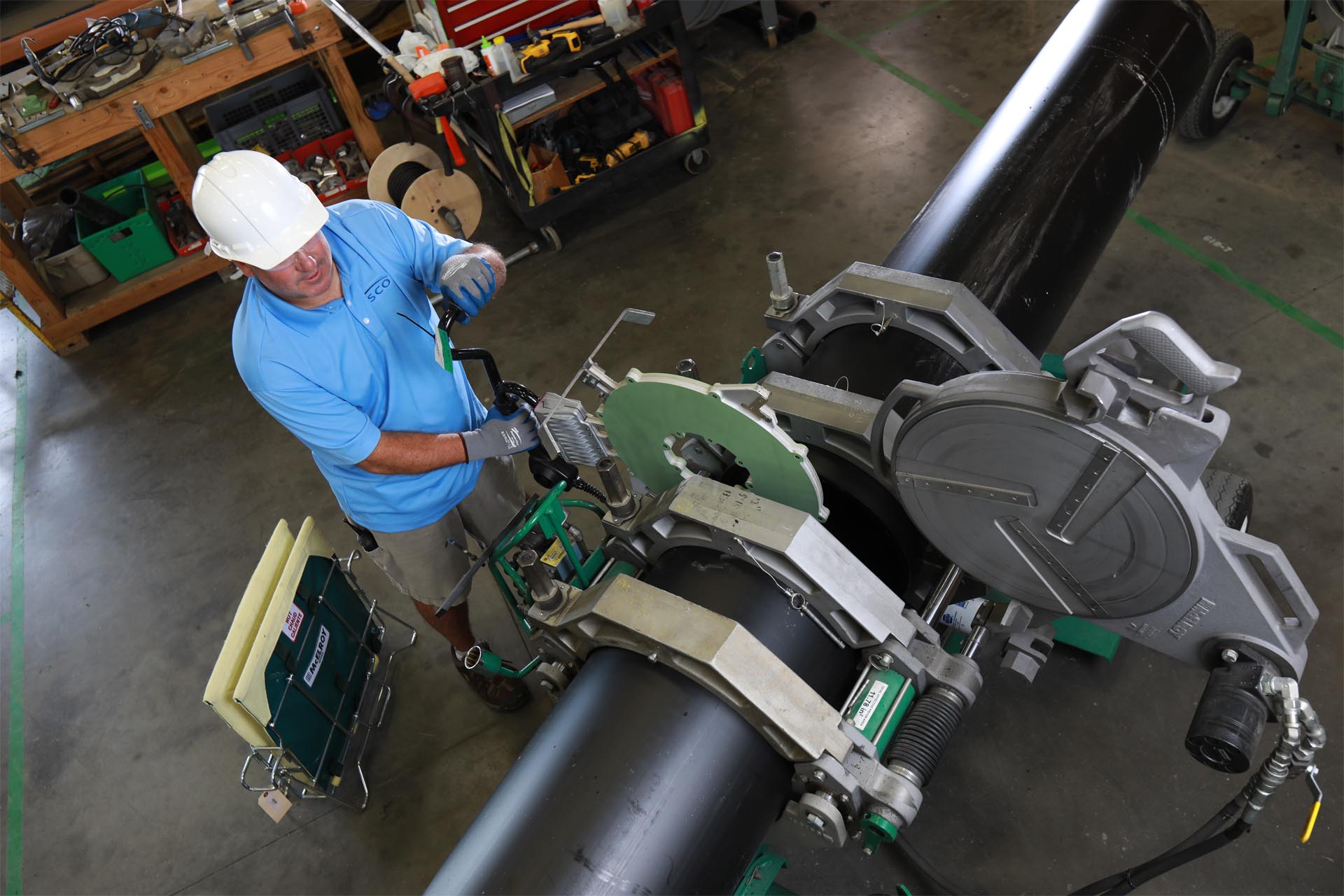 A ISCO team member fusing HDPE pipe