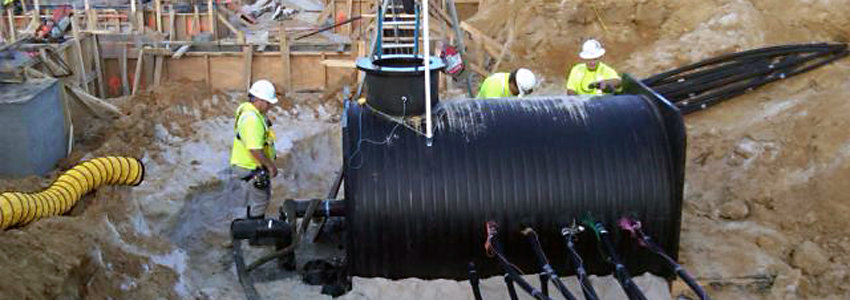 A geothermal vault being installed