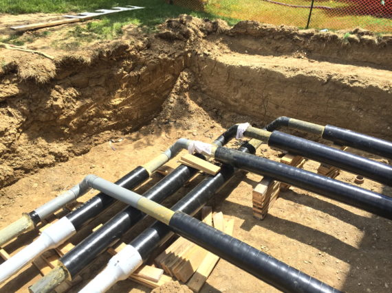 HDPE pipes in a geothermal heating and cooling system in Oxford, Ohio