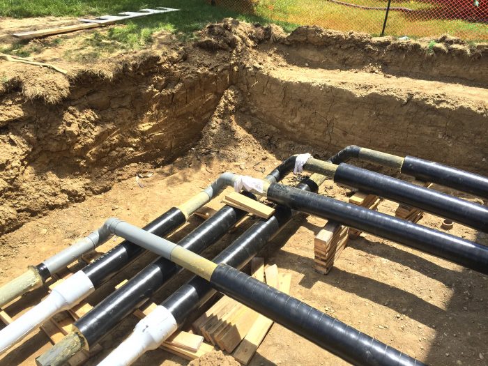 HDPE pipes in a geothermal heating and cooling system in Oxford, Ohio