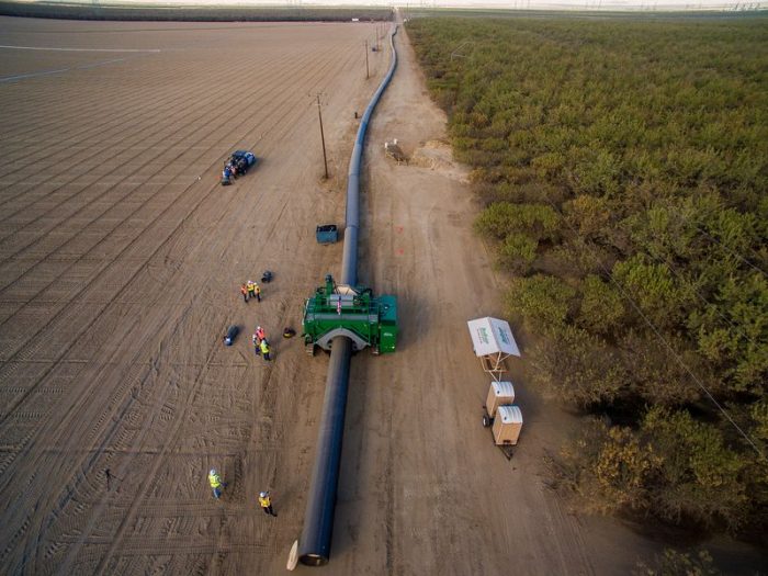 McElroy Talon machine fusing large diameter pipe at an almond farm