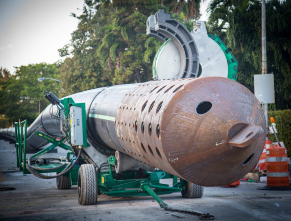 Large diameter HDPE pipe with pulling head in fusion machine Miami Beach, FL