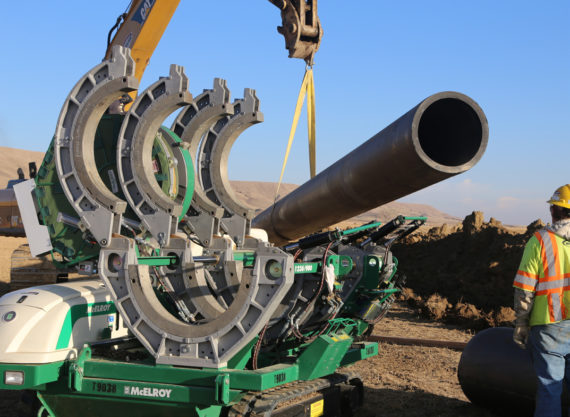 McElroy fusion machine with HDPE pipe for water pipeline in Duchesne County, Utah